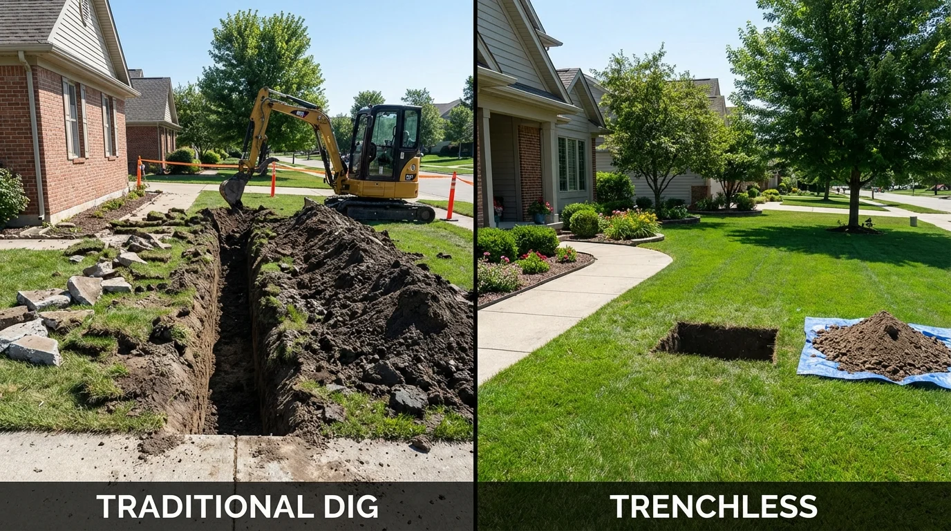 Trenchless sewer repair with minimal yard damage versus traditional excavation in Cairo, IL